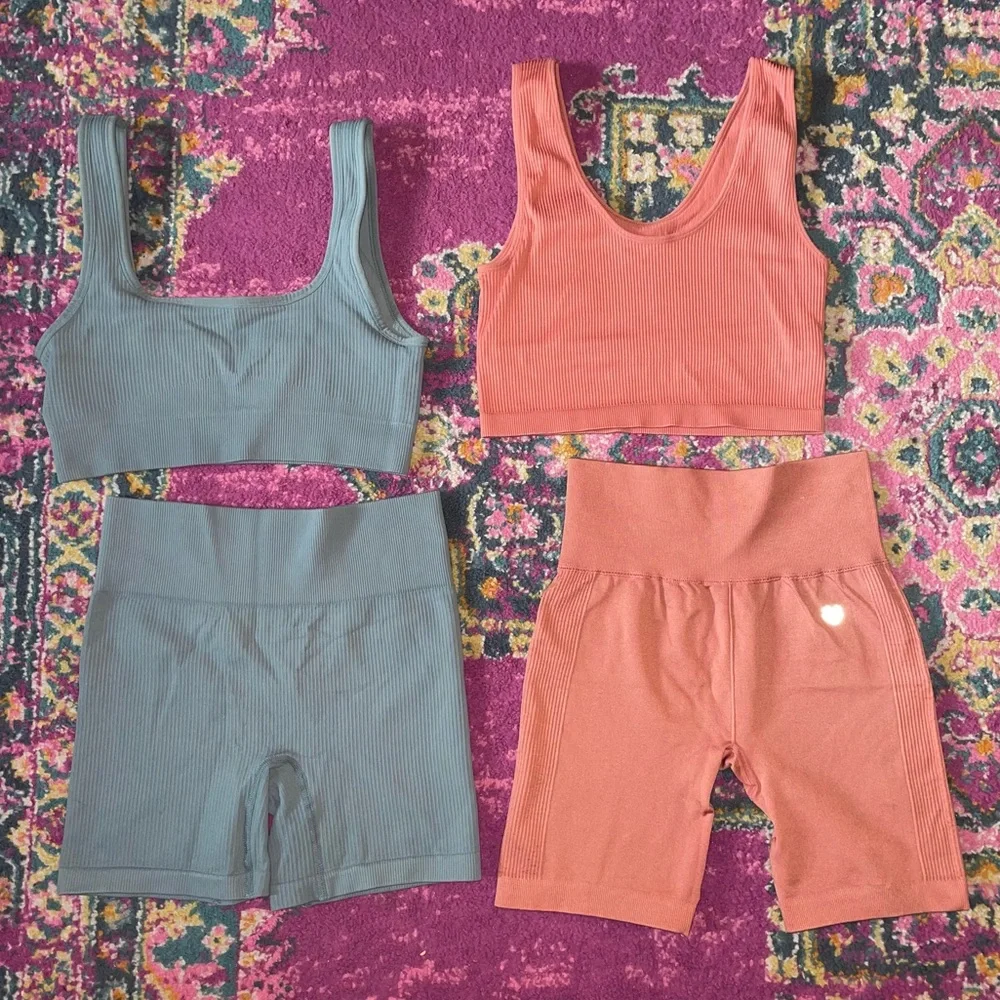 2 Matching Seamless Shorts + Sports Bra Sets